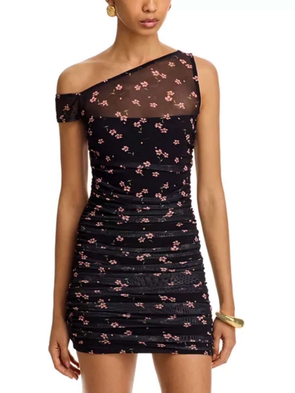 AFRM Rowena Floral One Shoulder Mesh Mini Dress Small